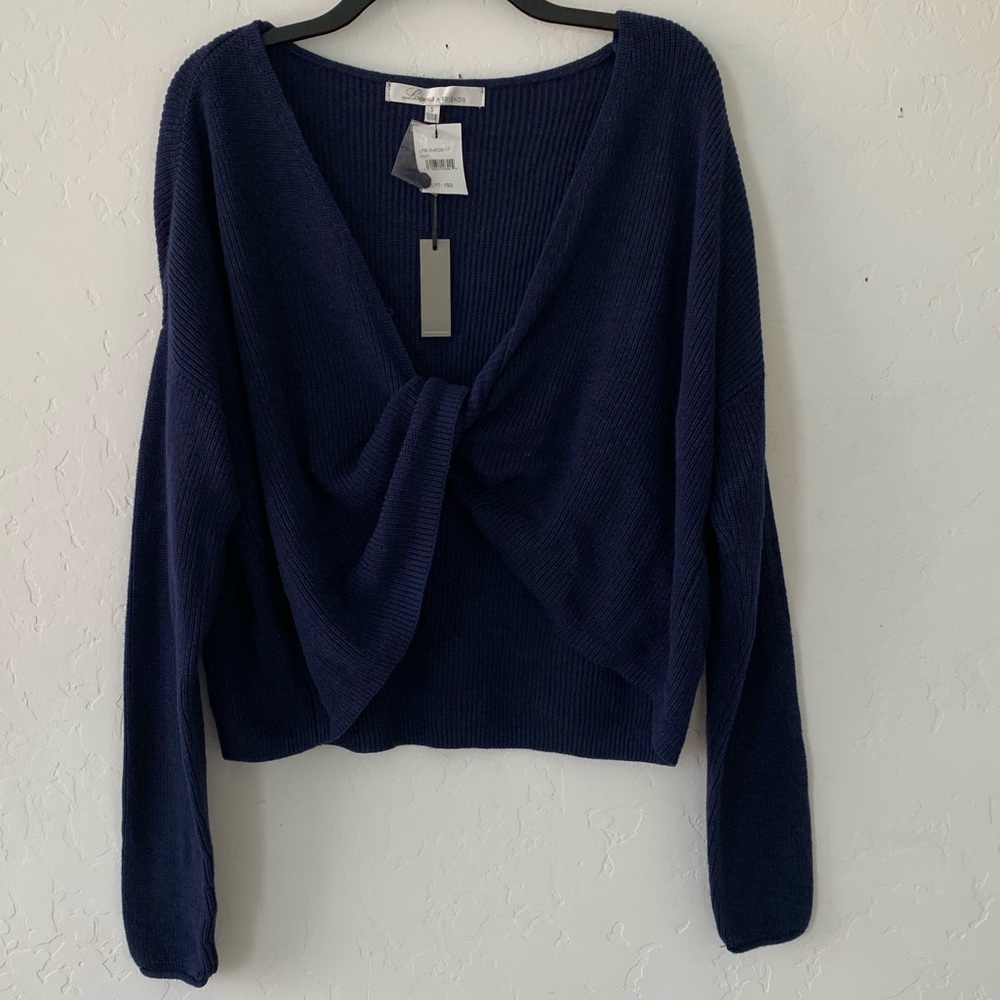 NWT lovers + friends spring wrap navy sweater - Picture 3 of 4